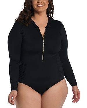 Shop La Blanca Plus Shirred One Piece Paddlesuit Swimsuit In Black