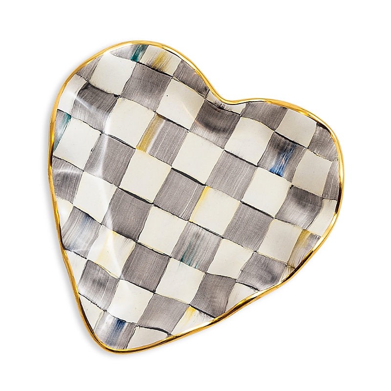 Mackenzie-childs Sterling Check Heart Plate In Gray/white
