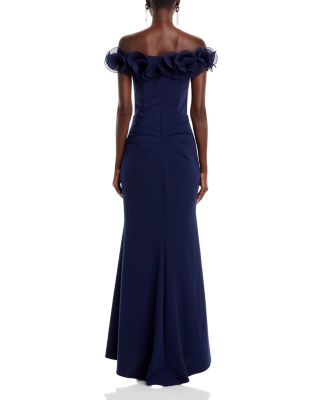 Ruffled Neck Evening Gown-Exclusive