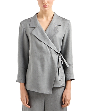 Shop Emporio Armani Silk Blend Side Tie Jacket In Solid Dark