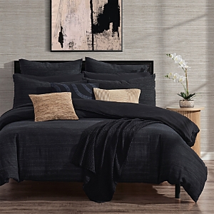 Donna Karan Home Elements Raw Silk Blend Duvet Cover, Full Queen In Black