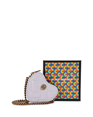 Kurt Geiger Micro Kensington Heart Quilted Leather Crossbody Bag In Light/pastel
