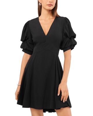 Bubble Sleeve V Neck Dress