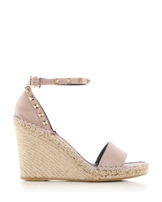 Double Rockstud Ankle-Strap Espadrille Wedge Sandals