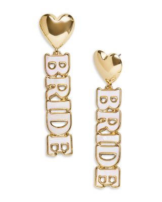 BAUBLEBAR - Dressed In White Heart & Shell Bride Linear Drop Earrings in Gold Tone