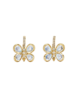 Shop Temple St Clair 18k Yellow Gold Royal Blue Moonstone & Diamond Butterfly Earrings In Blue/gold
