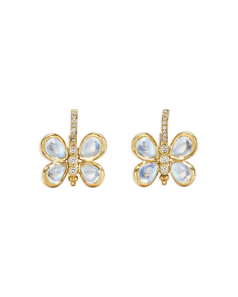 Temple St. Clair 18K Yellow Gold Royal Blue Moonstone & Diamond Butterfly Earrings