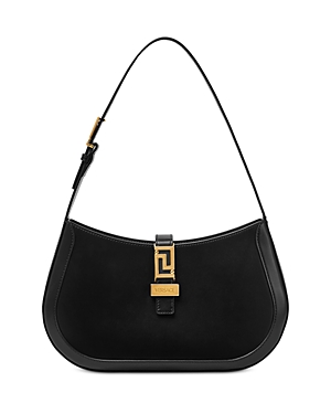 Shop Versace La Greca Large Hobo Bag In Black/ Gold