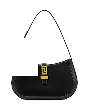 Shop Versace La Greca Large Hobo Bag In Black/ Gold