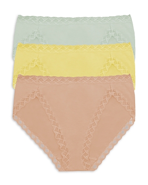 Shop Natori Bliss French Cut Bikinis, Set Of 3 In Morning Dew/yellow/cafe