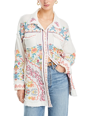 Shop Johnny Was Toyah Embroidered Gauze Tunic Shirt In Natural