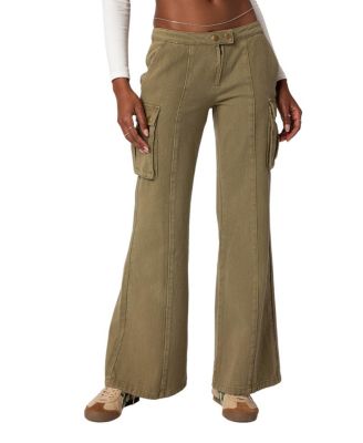 Edikted - Sabri Low Rise Flared Cargo Jeans in Olive