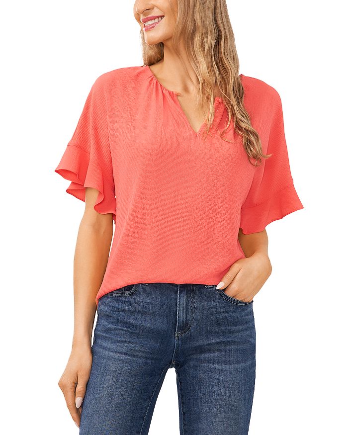 Medium Size CeCe Floral Blouse with Ruffle Flutter Sleeves in English Rose