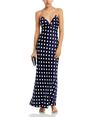 Aqua Rhinestone Strap Satin Maxi Dress - 100% Exclusive