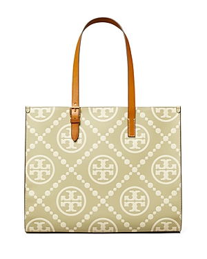 Shop Tory Burch T Monogram Contrast Embossed Leather Medium Tote In Olive Sprig/gold