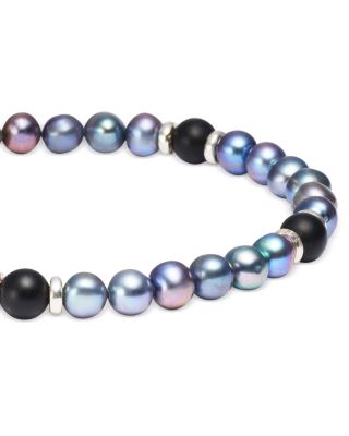 Gray Freshwater Pearl & Matte Black Agate Beaded Bracelet