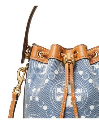 【Tory Burch】 MINI T MONOGRAM DENIM BUCKET BAG ◆国内発送◆ Tory Burch Mini T Monogram Denim Bucket Bag | Bloomingdale's