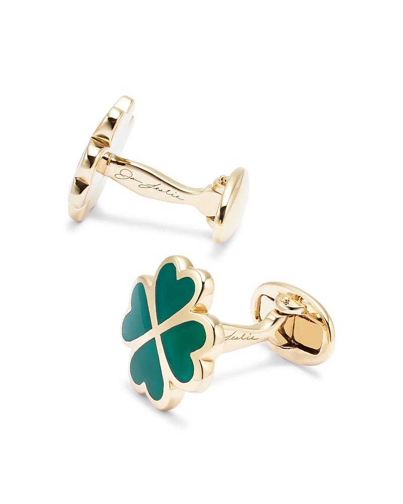 Jan Leslie Lucky Four Leaf Clover Green Onyx, Sterling Silver & 18k Yellow Gold Vermeil Cufflinks In Green