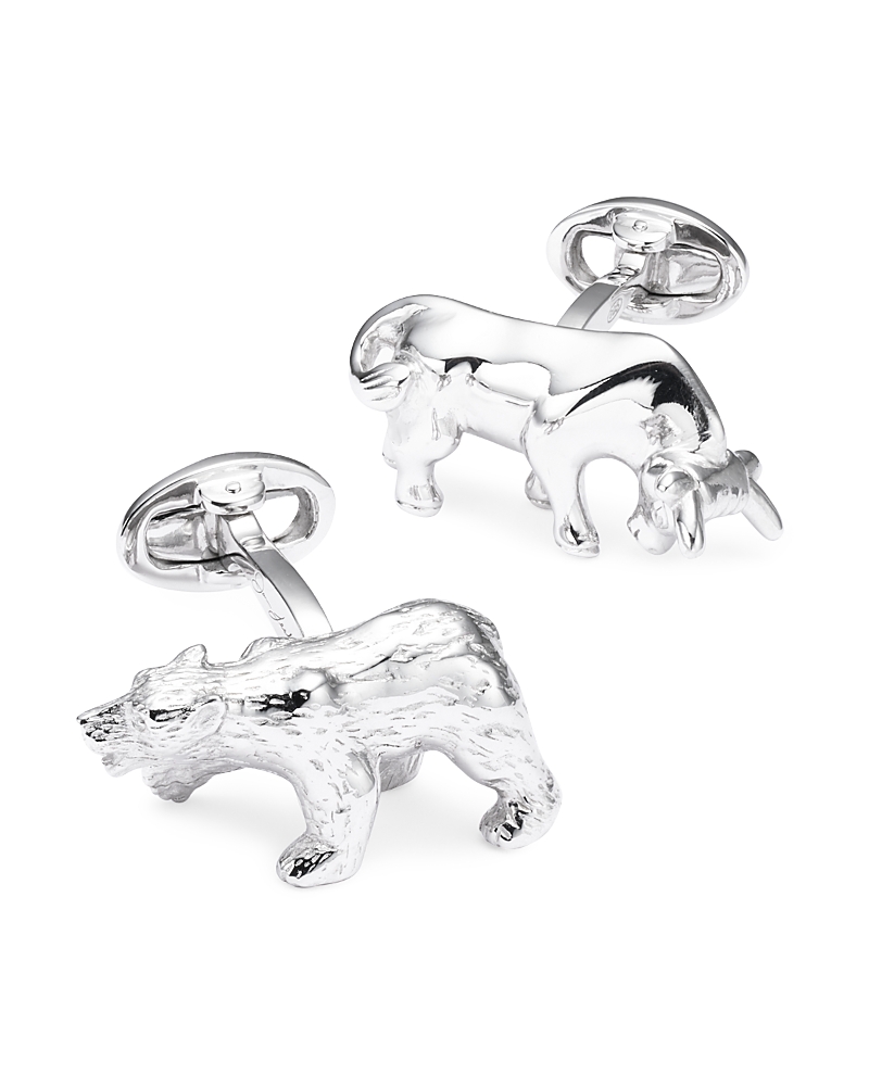 Jan Leslie Sterling Silver Bull & Bear Cufflinks In Silver