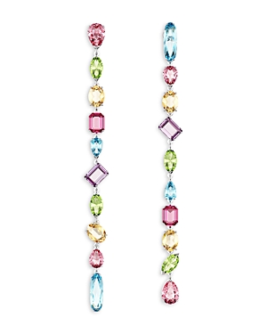 Shop Swarovski Gema Asymmetric Mixed Cut Crystal Linear Drop Earrings In Rhodium Plated In Multi