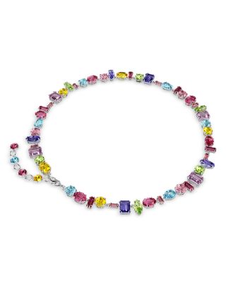 Gema Asymmetric Mixed Cut Crystal Necklace in Rhodium Plated, 14&amp;quot;