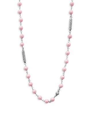 Sterling Silver Caviar Icon Pink Ceramic Bead Station Collar Necklace, 16-18"