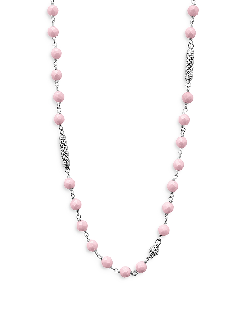 Lagos Sterling Silver Caviar Icon Pink Ceramic Bead Station Collar Necklace, 16
