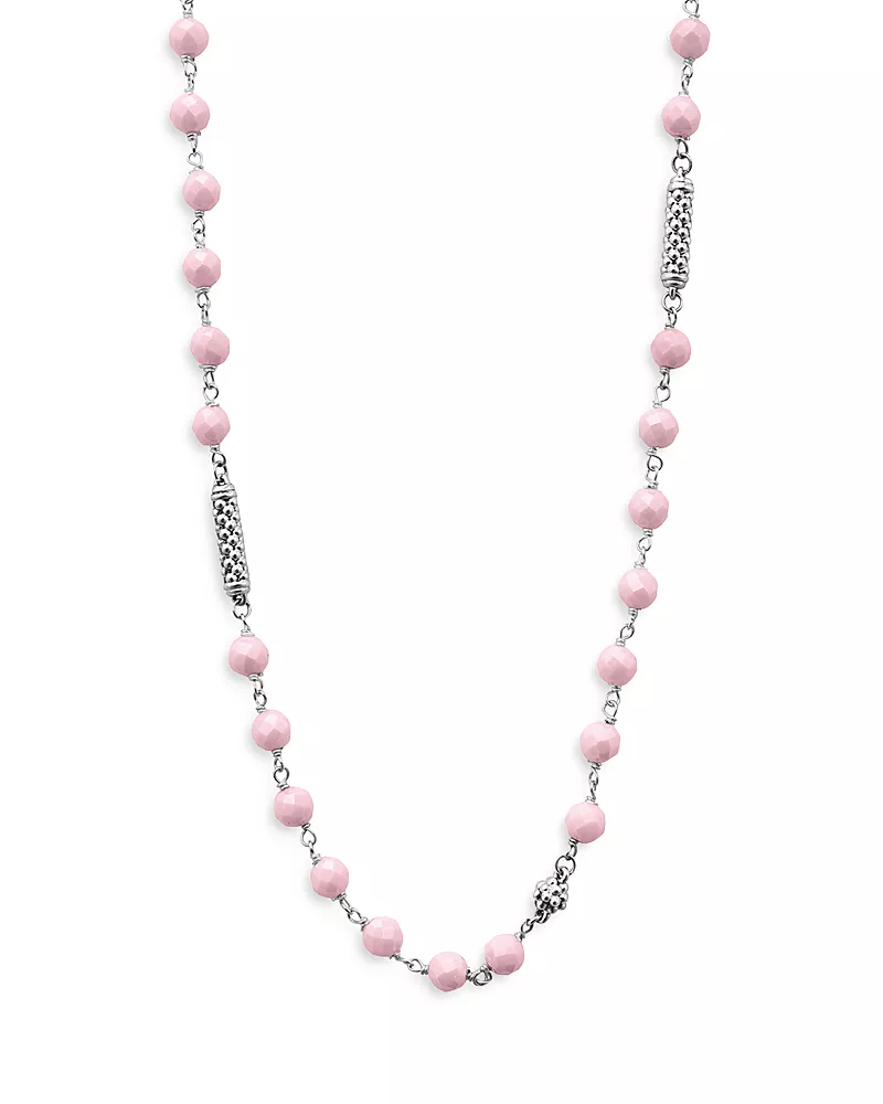 Lagos Sterling Silver Caviar Icon Pink Ceramic Bead Station Collar Necklace, 16