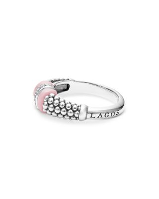 Sterling Silver Pink Caviar Diamond & Pink Ceramic Bead Statement Ring