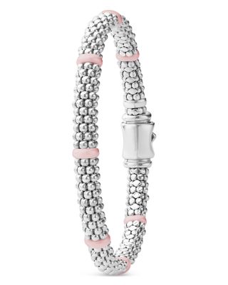Sterling Silver Pink Caviar Pink Ceramic Bead Link Bracelet
