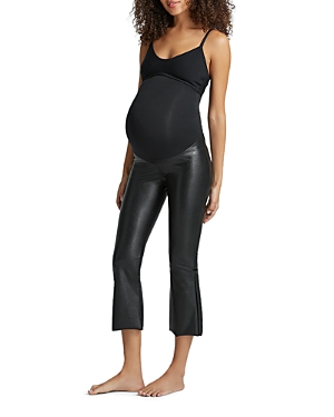 Faux Leather Crop Flare Maternity Pants