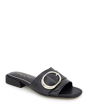 Kenneth Cole Women's Ingrid Square Toe Buckle Detail Slide Sandals In Black Leather