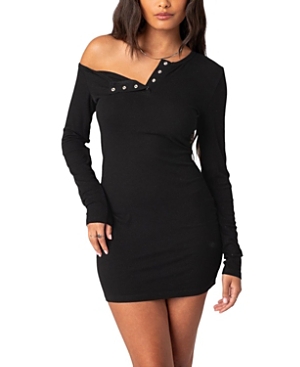 Shop Edikted Soleste Ribbed Mini Dress In Black