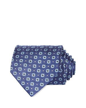 David Donahue Floral Medallion Print Silk Classic Tie In Navy