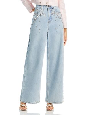 【送料&関税込】self-portrait Decorated Straight Leg Jeans Self-Portrait Rhinestone-Embellished Denim Straight-Leg