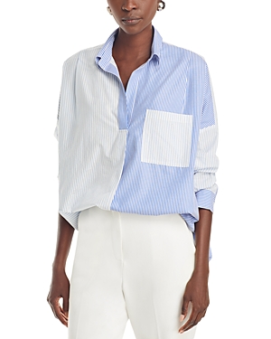 French Connection Mixed Stripe Popover Shirt In Linen/navy