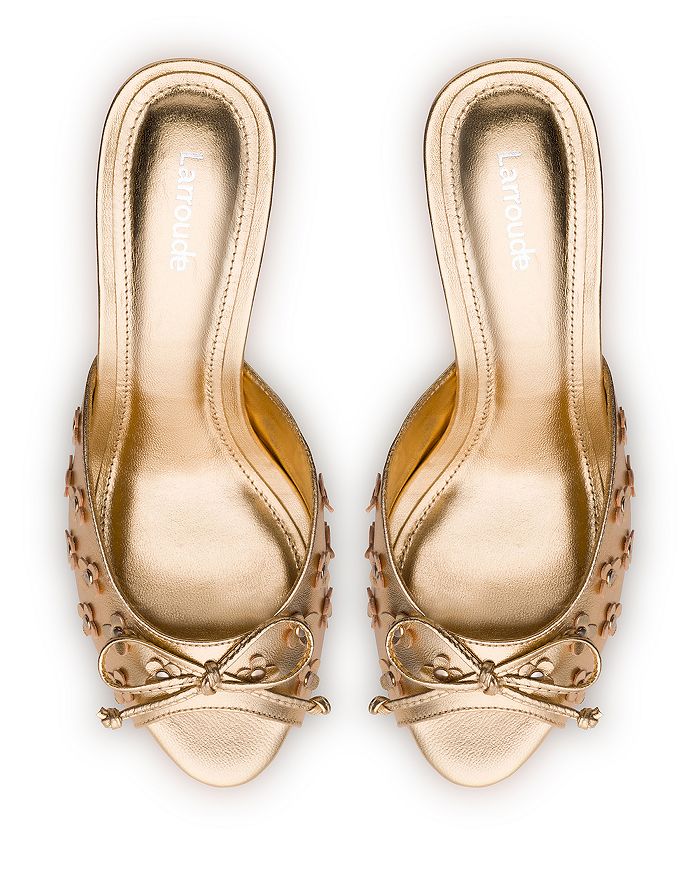 Shop Larroude Women's Jasmine Flower Detail Mule Sandals In Gold