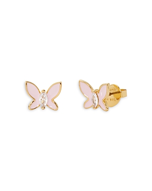 Shop Kate Spade New York Social Butterfly Mini Stud Earrings In Pink/gold