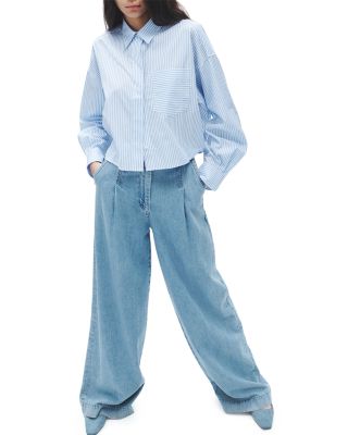 【関税込み】rag & bone ブルー Featherweight Abigale ジーンズ rag & bone Featherweight Abigail Pleated High Rise Wide Leg