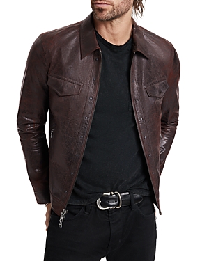 John Varvatos Basswood Leather Jacket In Sepia Brown