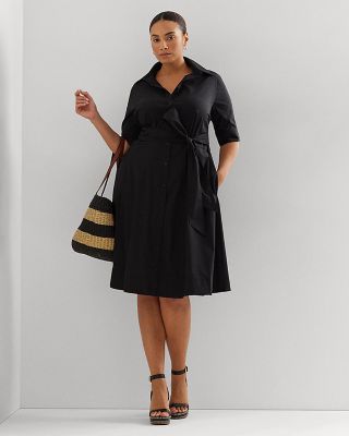 Cotton Blend Elbow Sleeve Shirt Dress