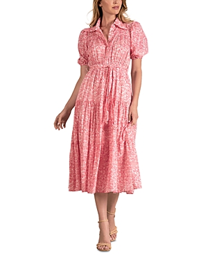 Shop Elan Cotton Tiered Shirt Dress In Pink Santa Fe