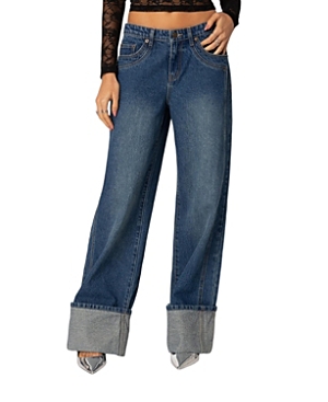 Edikted Vesper Cuffed Wide Leg Jeans In Blue