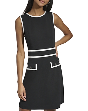 Shop Karl Lagerfeld Contrast Trim Dress In Black/soft White