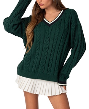 Shop Edikted Amoret Cable Knit Sweater In Green