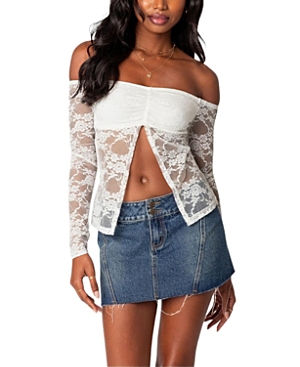 EDIKTED ODESSA SPLIT FRONT SHEER LACE TOP