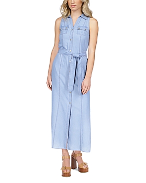 Shop Michael Kors Belted Maxi Shirtdress In Skybluewas