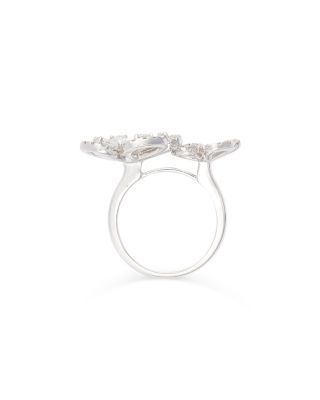 Diamond Pear & Round Flower Ring in 14K White Gold, 1.50 tcw