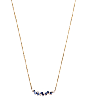 Shop Bloomingdale's Blue Sapphire & Diamond Curved Bar Necklace In 14k Yellow Gold, 18 In Blue/gold