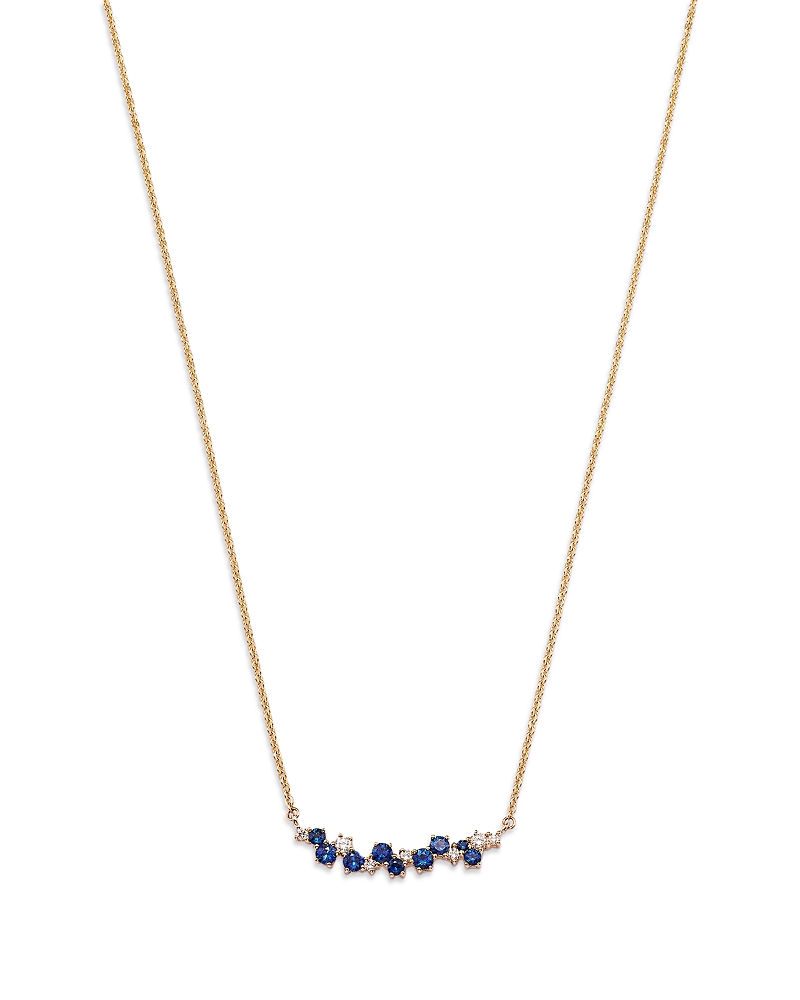 Bloomingdale's Fine Collection Blue Sapphire & Diamond Curved Bar Necklace in 14K Yellow Gold, 18